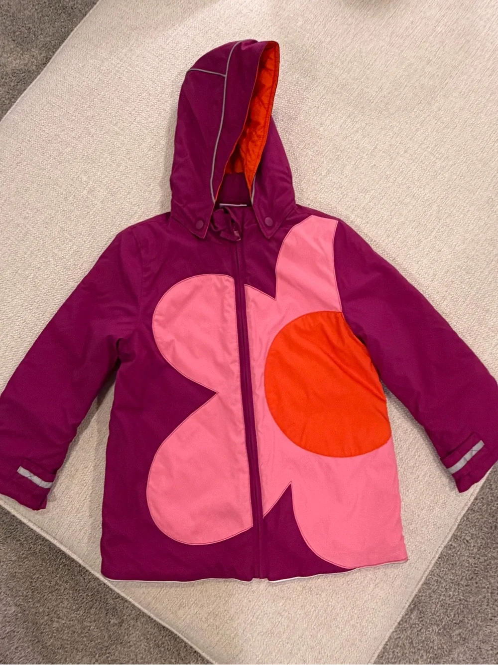Hanna Andersson Purple Hooded Puffer with Pink & Orange Floral Panel